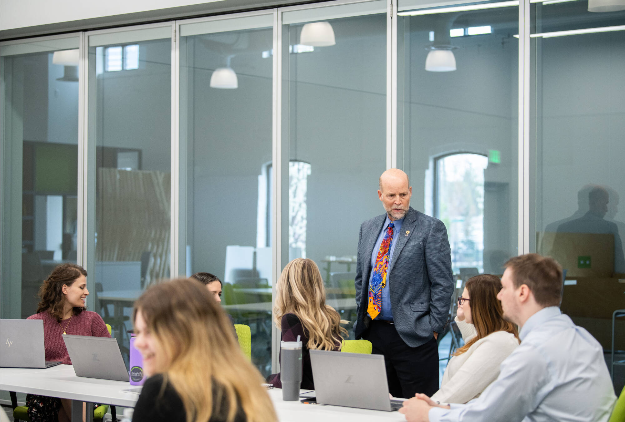Professor talking to students